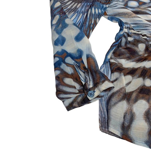 BIANCA of Germany Blue Tropical Print Silk Blend Waist Drawstring Tunic - Picture 9 of 11